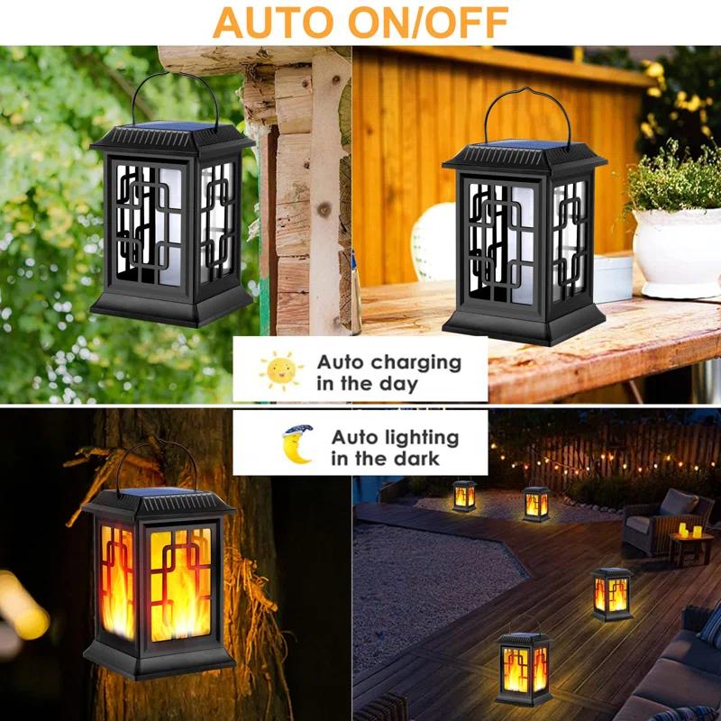 COAHAHA Solar Lantern Flickering Flame, Ip65 Waterproof, Solar Powered Outdoor Hanging Lantern For Patio, Garden, Yard, Two Lighting Modes, Energy-Saving