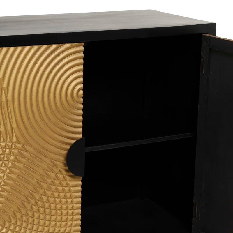 Mercury Row® Wood Relief Ripple Design 1 Shelf and 2 Door Room Cabinet with Crescent Moon Handles