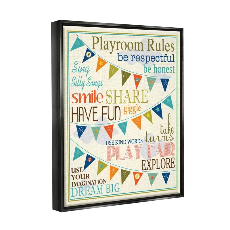 Stupell Industries " Playroom Rules With Pennants " by Finny And Zook Painting Print