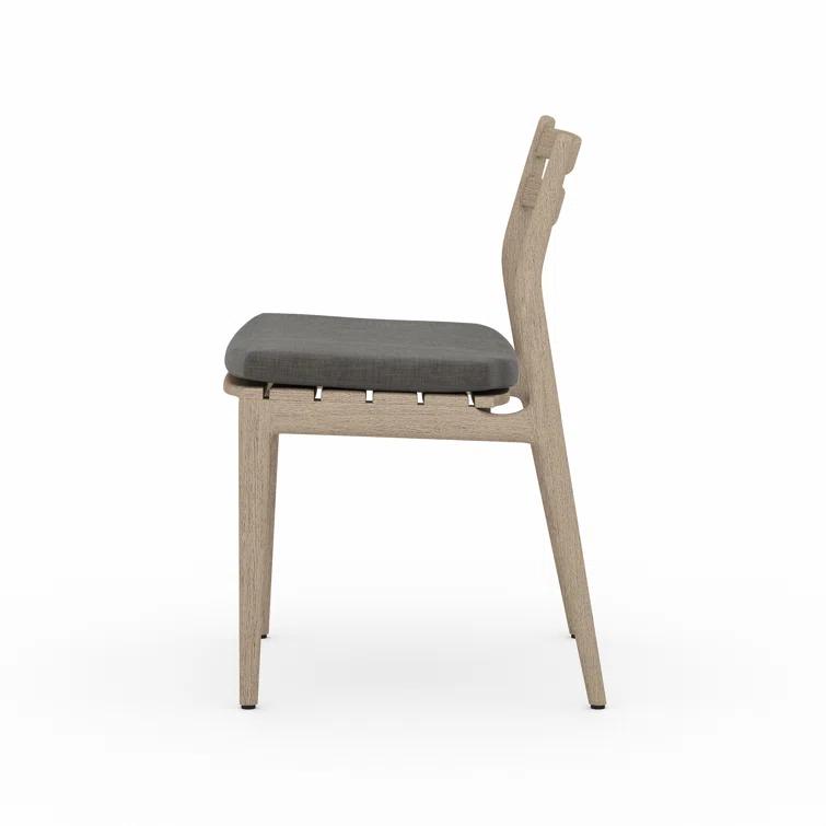 Contemporary Charcoal Teak Side Chair with UV-Resistant Cushion