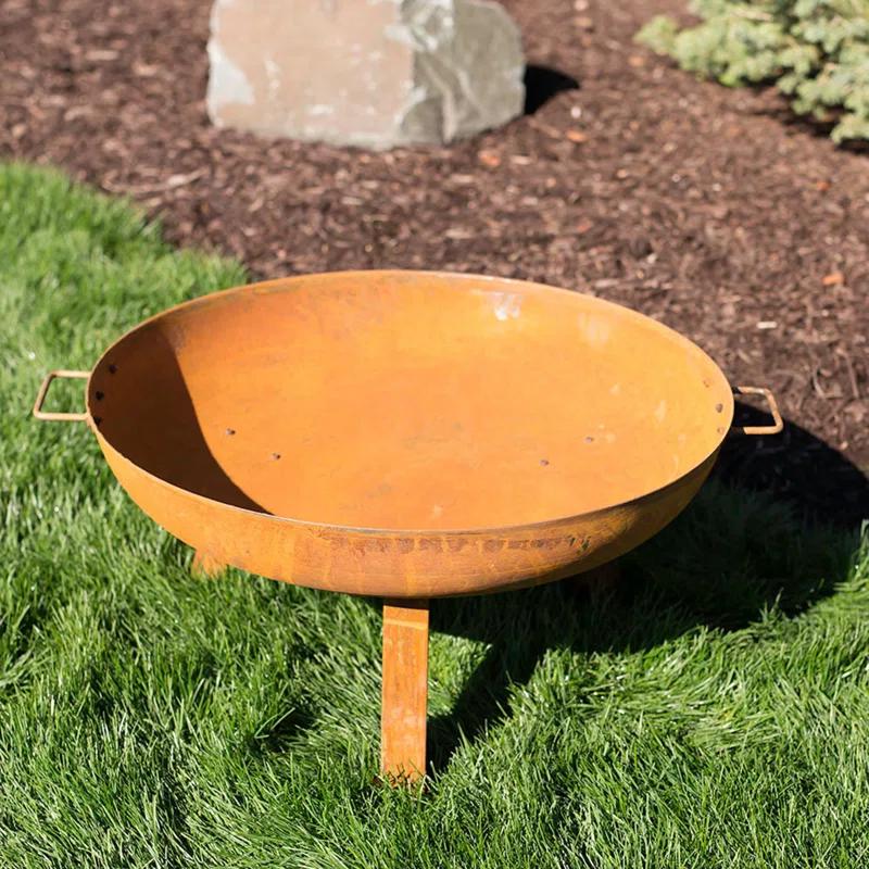 SunnyDaze Decor Union Round Wood-Burning Steel Finish Cast Iron Outdoor Raised Fire Pit Bowl