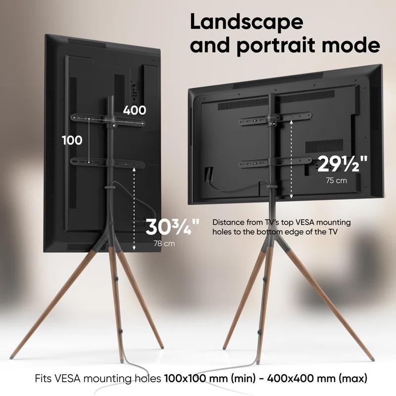 ONKRON Tripod TV Stand Wood for TVs up to 65" and 77 lbs, Swivel Floor Corner TV Stand Adjustable