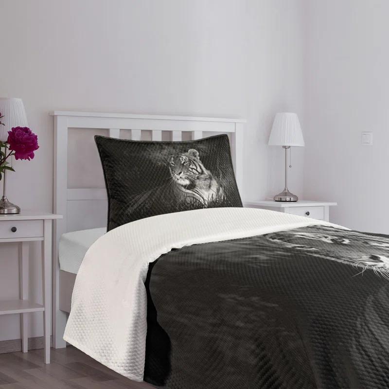 Ambesonne Ambesonne Black and White Bedspread Set Bengal Tiger Black White