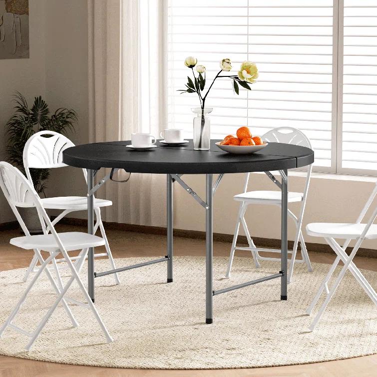 Plastic Round Folding Table, Portable Foldable Party Banquet Table for Camping Dining Outdoor Picnic
