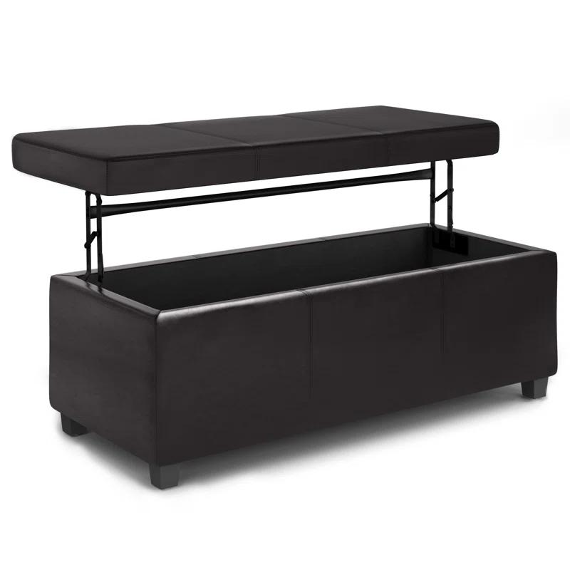 Simpli Home Avalon 44"W Upholstered Storage Ottoman with Lift-Top and Large Interior Storage