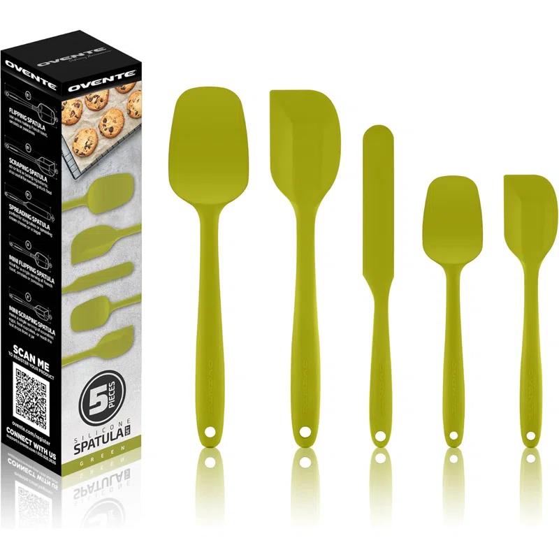 OVENTE Silicone Spatula , Food Grade Rubber Spatulas Heat Resistant w/ Stainless Steel Core & Seamless Design, Non Stick Rubber Spatula for Mixing, Baking & Cooking, 5 Pieces