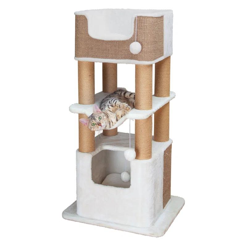 TRIXIE TRIXIE Lucano 43.3" XXL Cat Tree - Sisal Scratching Posts, Plush Covered House, Cat Beds, Platforms, Two Hanging Toys