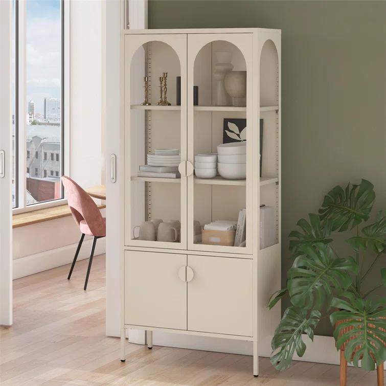 CosmoLiving by Cosmopolitan Chloe Tall Metal Display Cabinet with 2 Arched Glass Doors