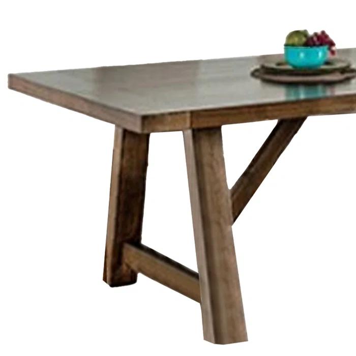 Benjara Jule Dining Table, 76 Inch Rectangular Top, Trestle Base, Brown Solid Wood