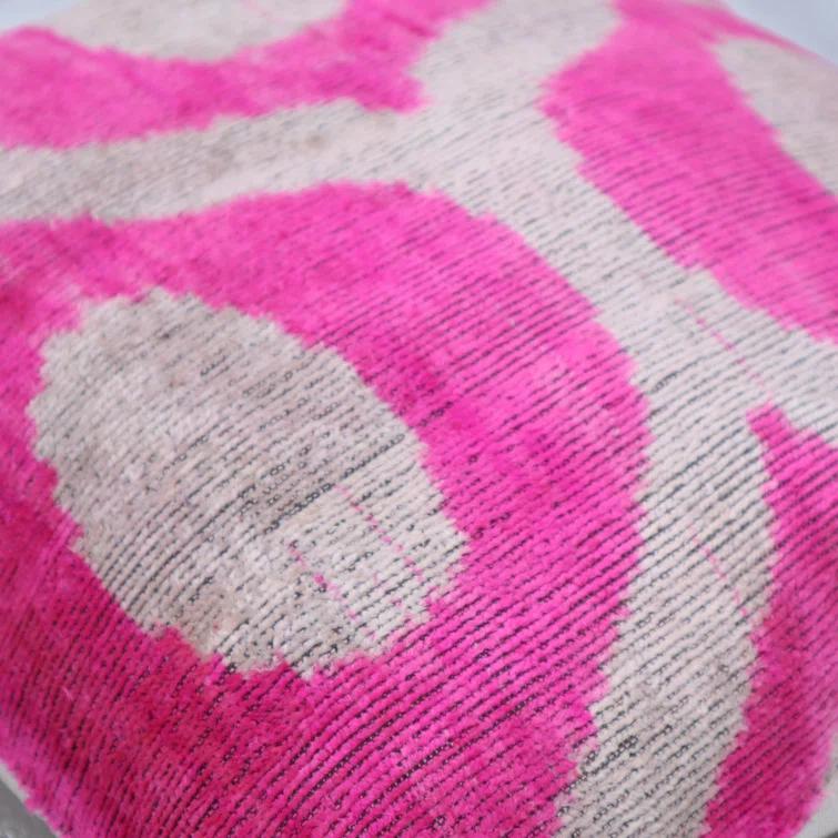 Vibrant Pink and Beige Velvet Geometric Trellis Throw Pillow