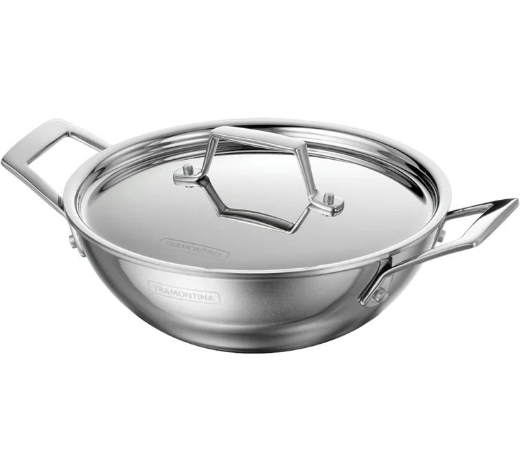 Tramontina Tramontina Utsava Tri-Ply Clad Stainless Steel Kadai with Lid, Kadhai Pot for Indian Cooking