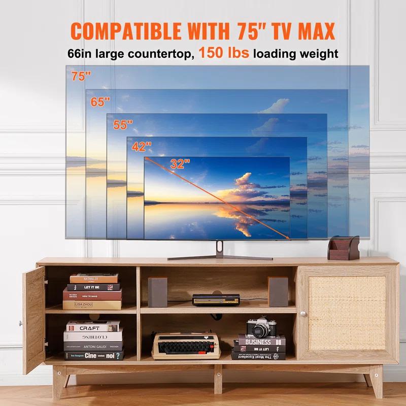 VEVOR Rattan TV Stand for 75in TV