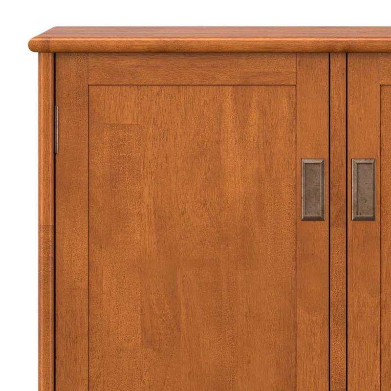 Simpli Home Draper 66"W Solid Hardwood Mid-Century Modern 4-Door Sideboard Buffet with Adjustable Shelves