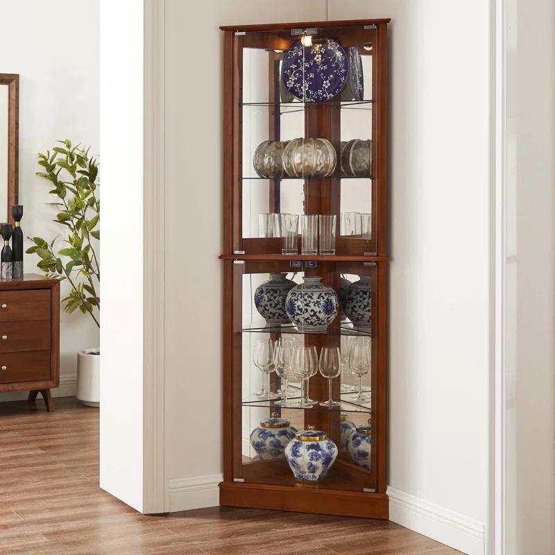 Lark Manor™ Corner Curio Dispaly Cabinet with Lights, Adjustable Tempered Glass Shelves, Mirrored Back