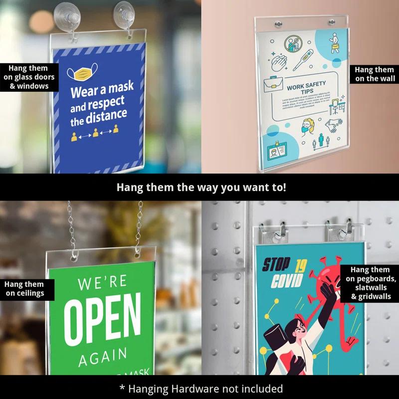 Azar Displays Clear Acrylic Wall Hanging Frame 7" Wide x 5.5" High - Horizontal/Landscape, 10-Pack (Set of 10)