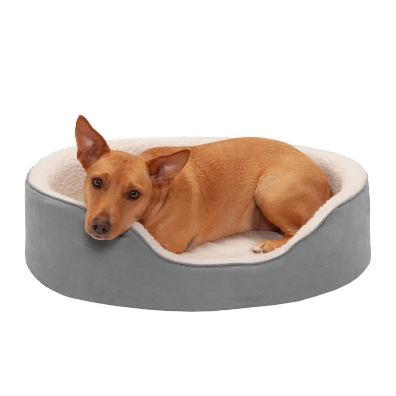 FurHaven Faux Sherpa & Suede Oval Dog Bed