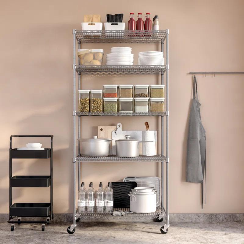 Seville Classics 36'' W 5-Tier NSF-Certified Steel Shelving with Wheels