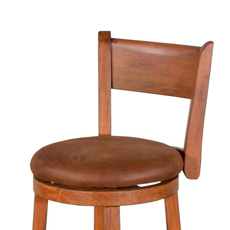 Benjara Marv Swivel Counter Height Chair Set Of 2, Brown Faux Leather, Wood (Set of 2)
