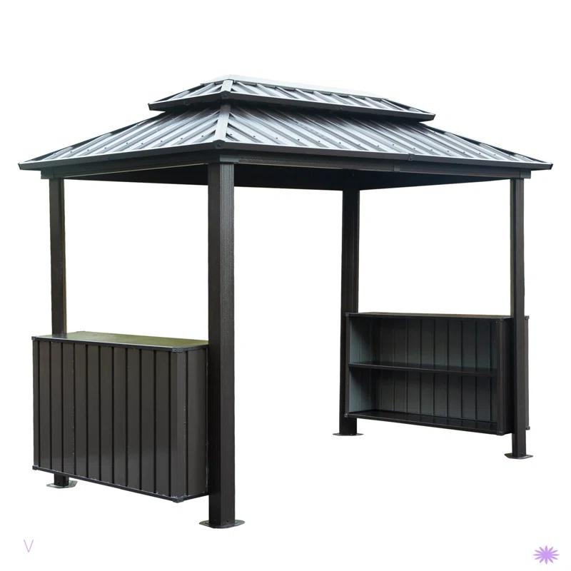 VODYXSEP Hardtop Grill Gazebo, Outdoor BBQ Gazebo With Double Galvanized Steel Roof, Patio Grill Canopy With 2 Cabinets And Ceiling Hooks For Backyard, Lawn, Garden