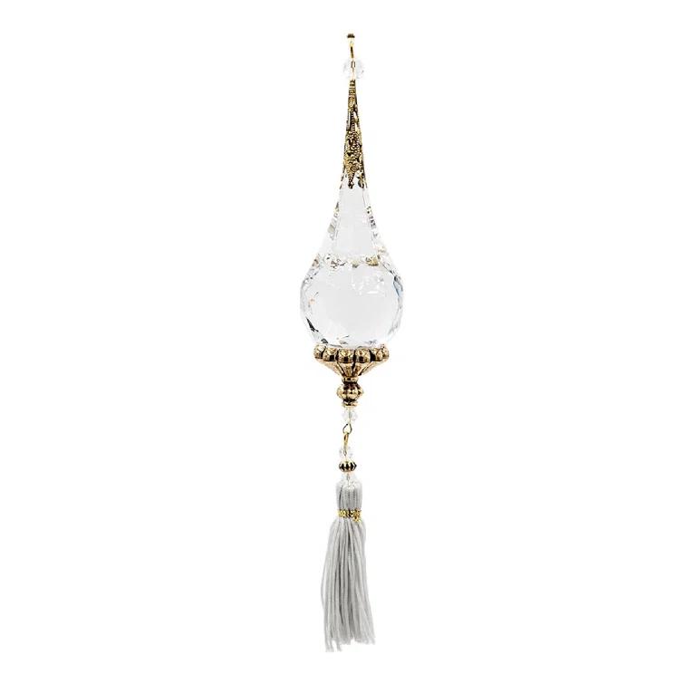 A&B Home 9" Long Acrylic Drop with Polyester Tassel Hanging Ornaments - Set of 12 - Clear/Silver (Set of 12)