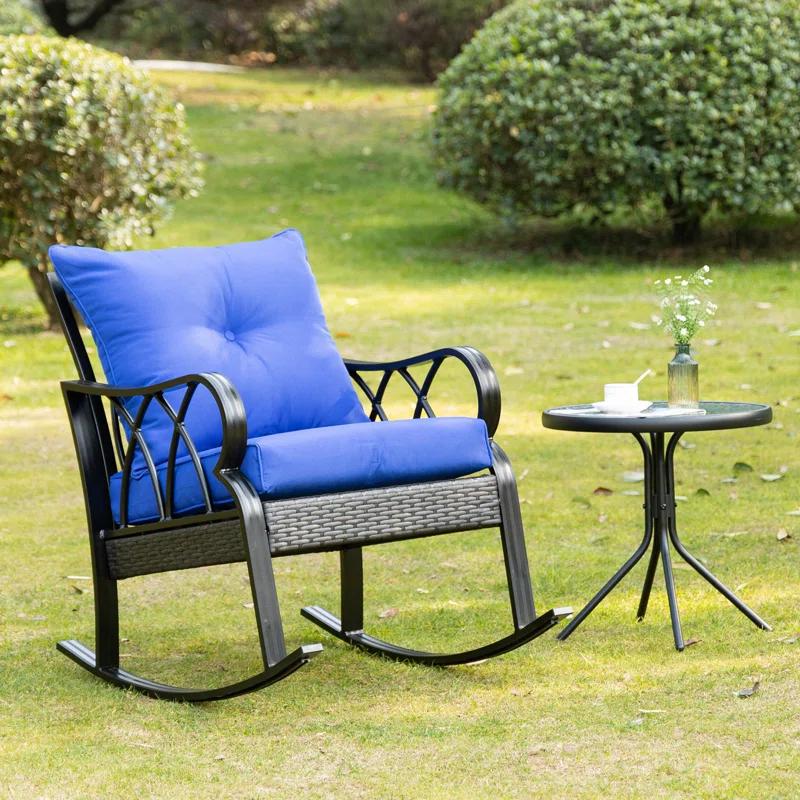 Mercer41 Outsunny Outdoor Wicker Rocking Chair with Padded Cushions, Aluminum Furniture Rattan Porch Rocker