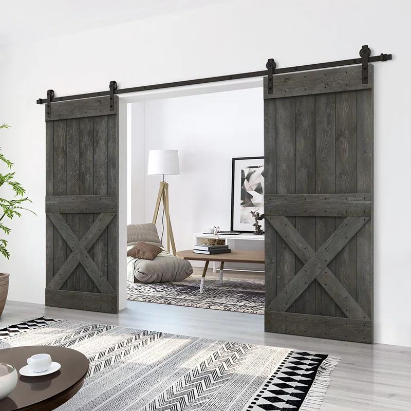 Calhome 84'' Solid Wood Paneled Painted with Installation Hardware Kit Barn Door