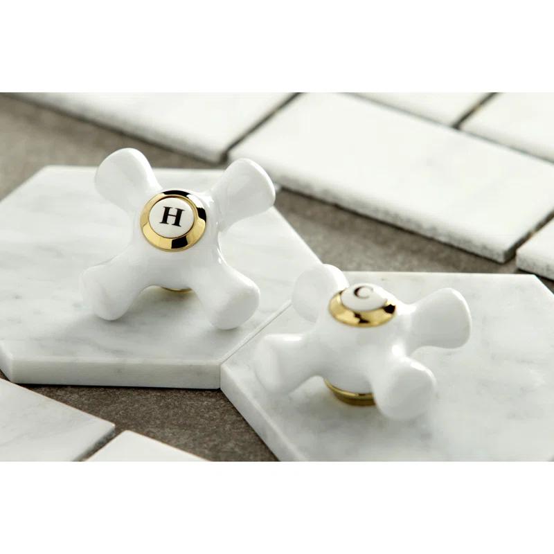 Kingston Brass Heritage Two-Handle 3-Hole Deck Mount 4" Centerset Bathroom Faucet with Plastic Pop-Up