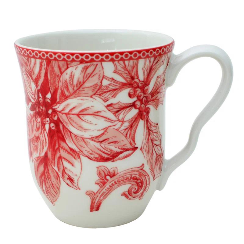 222 Fifth 222 Fifth Christmas Lane Red 16-Piece Porcelain Dinnerware Set - Service For 4, Plates, Bowls & Mugs