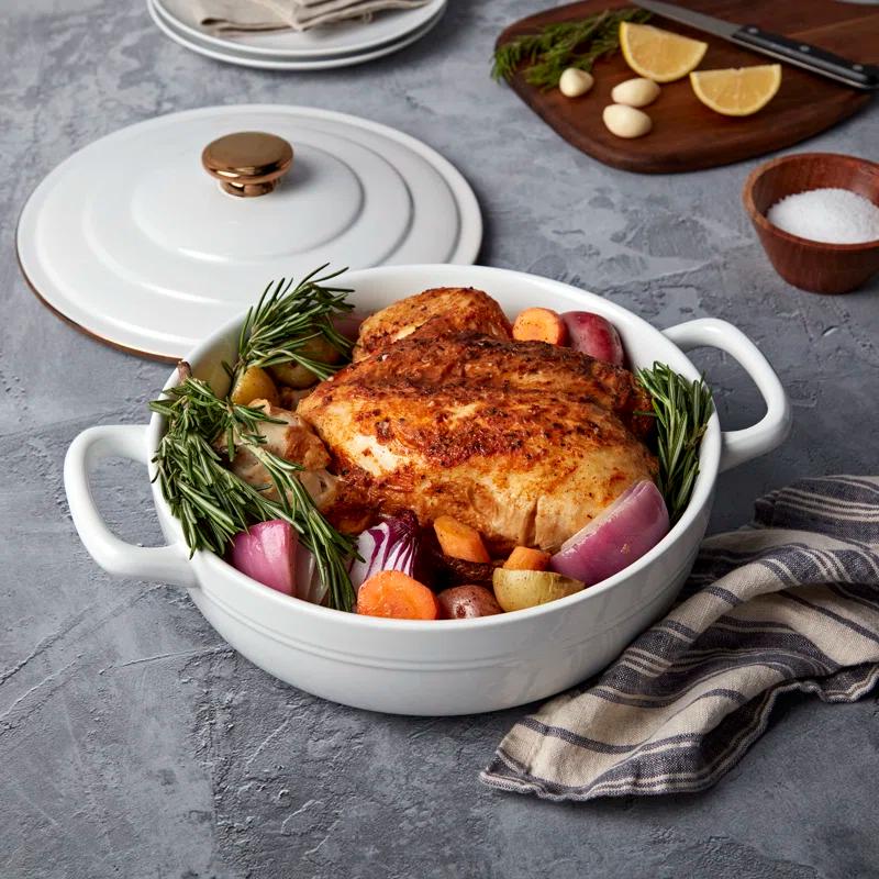 Denmark Denmark Tools for Cooks 3-Quart Stoneware Casserole Pan Baking Dish with Lid, White