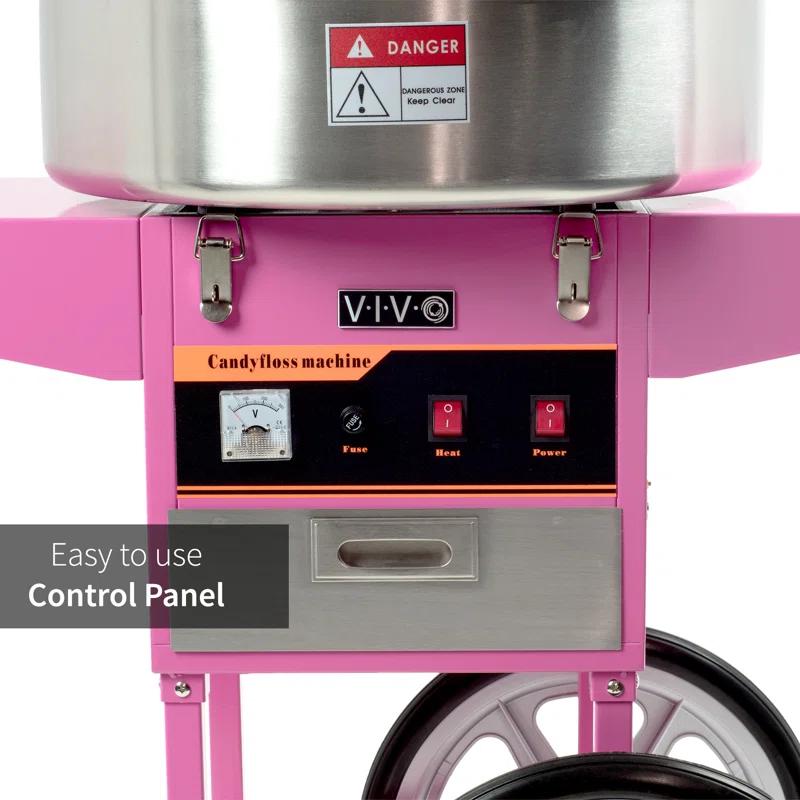 Vivo Electric Commercial Cotton Candy Machine with Cart and Bubble Shield