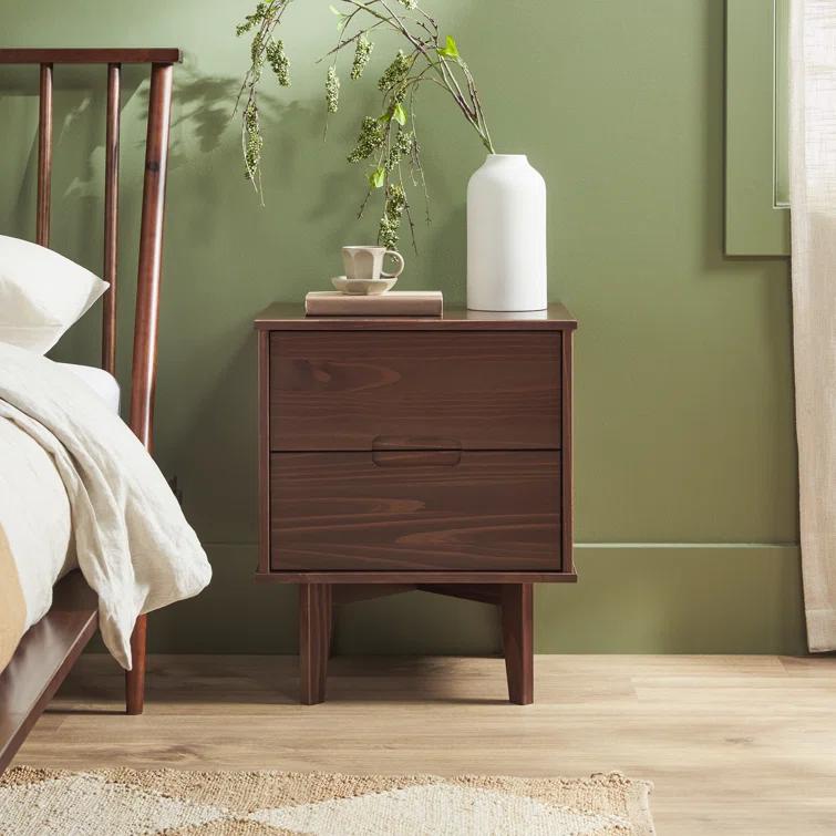 George Oliver Solid Wood Groove 2-Drawer Nightstand