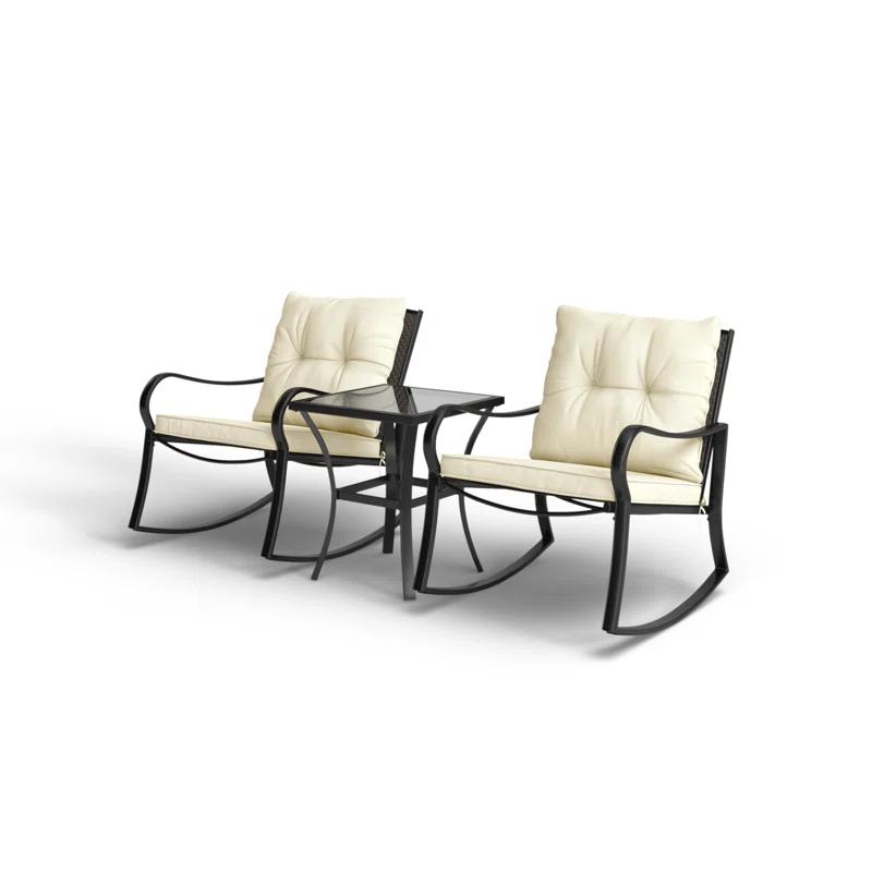 Mercury Row® Preciado 3 Piece Outdoor Patio Set With Cushions-Rocking Chair for Balcony, Lawn and Porch