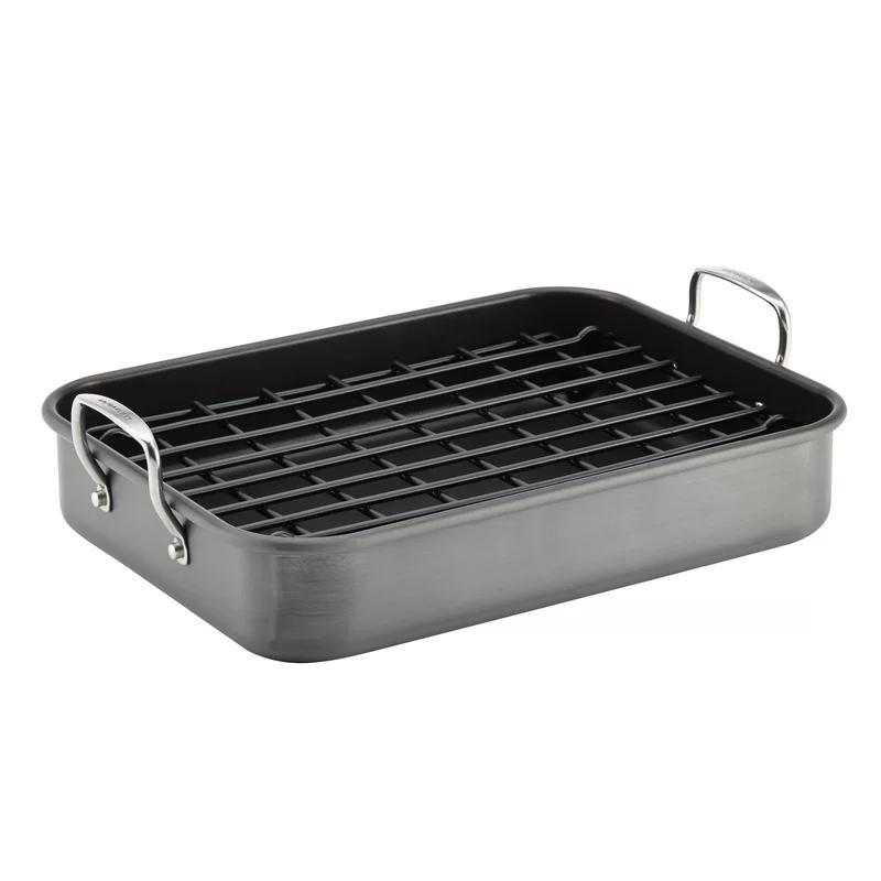 16" x 12" Nonstick Aluminum Roaster with Dual-Height Rack