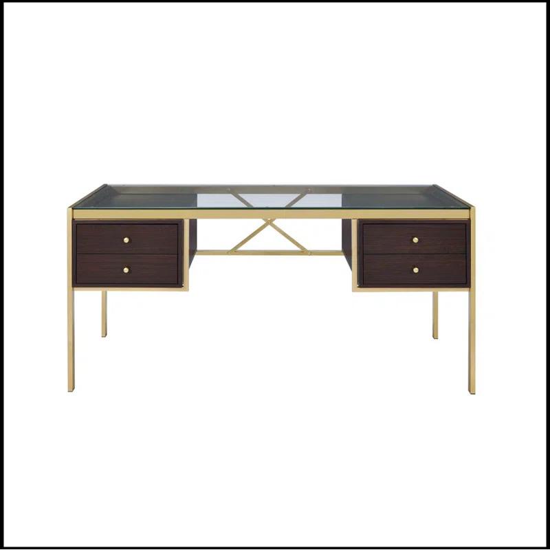 Everly Quinn Solid Wood Top Metal Base Writing Desk