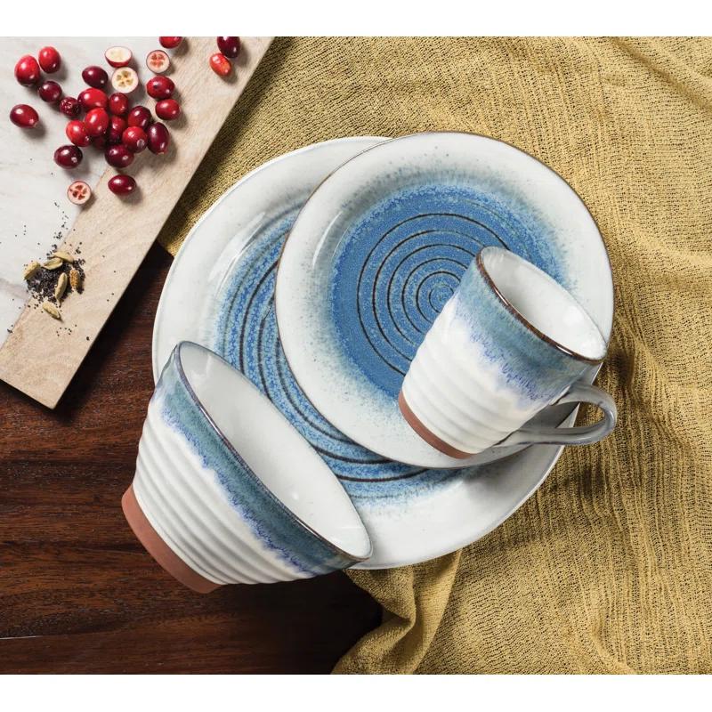 Sango Sango Talia 16-Piece Casual Blue Stoneware Dinnerware Set - Service For 4, Blue/White