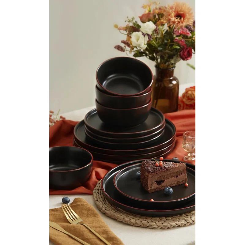 12 Pieces Stoneware Dinnerware Sets, Dishes Set for 4, Microwave and Dishwasher Safe