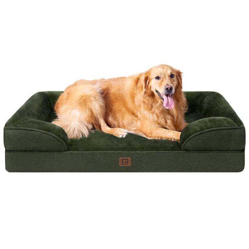 Orthopedic Dog Beds For Extra Large Dogs, Waterproof Memory Foam XL Dog Bed With Sides, Non-Slip Bottom And Egg-Crate Foam Big Dog Couch Bed With Washable Removable Cover, Dark Green