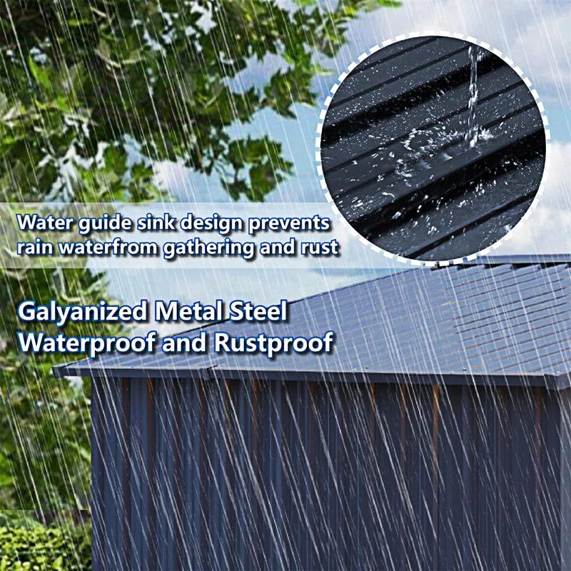 Outdoor Storage Shed 6 FT Large Metal Tool Sheds, Heavy Duty Storage House With Sliding Doors With Air Vent For Backyard Patio Lawn To Store Bikes, Tools, Lawnmowers Dark Grey
