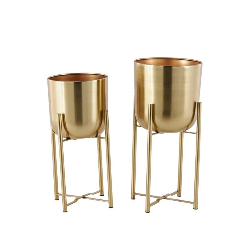 CosmoLiving by Cosmopolitan 2 - Piece Metal Dome Indoor Outdoor Planter with Removable Stand Set