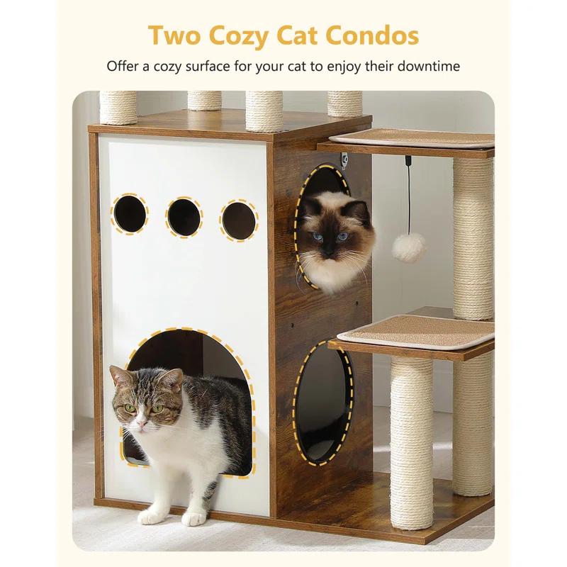 Ivy Bronx Modern Cat Tree Cat Tower With 2-Floor Condo, Scratching Posts, Capsule Nest & Dangling Balls