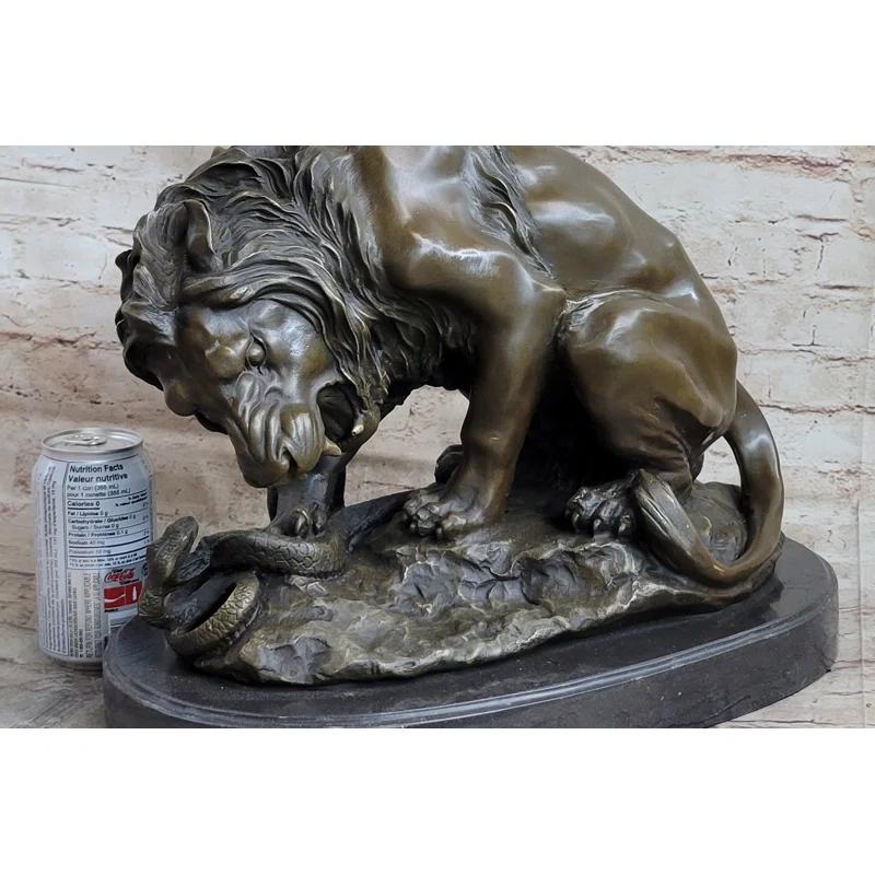 Bungalow Rose Lion Vs. Imitative Snake Bronze Statue Sculpture Figure By Antoine Barye On Marble Base