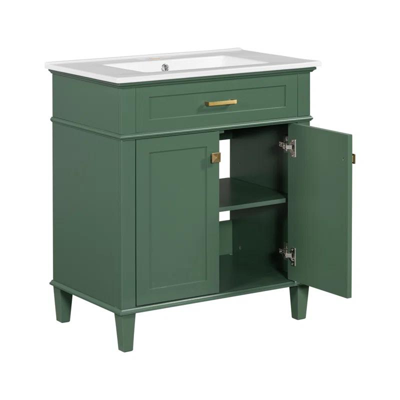 Tryimagine 30-Inch Bathroom Vanity With Ceramic Basin,  Soft Close Door And Adjustable Shelves