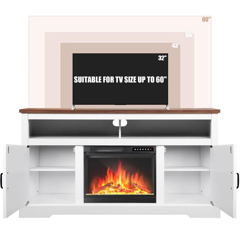 R.W.FLAME 60''W Media Console TV Stand For TVs With Electric Fireplace & Adjustable Led Flame
