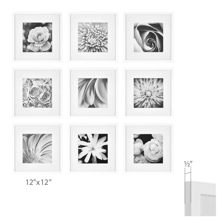 Gallery Perfect Gallery Perfect 12" x 12" Hanging Wall Wood Matted Picture Frame Kit - 9 Piece Set