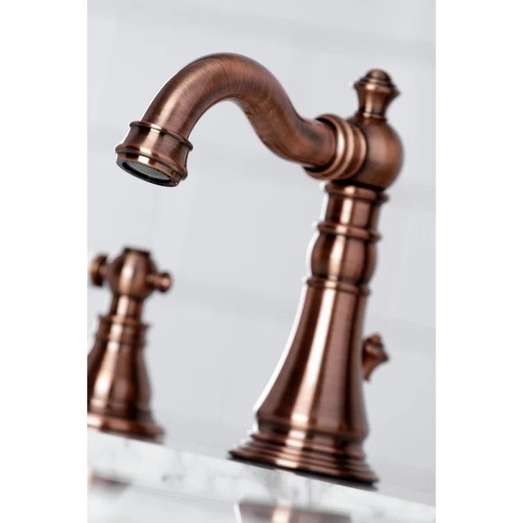 Kingston Brass American Patriot Two-Handle 3-Hole Deck Mount Widespread Bathroom Faucet with Pop-Up Drain