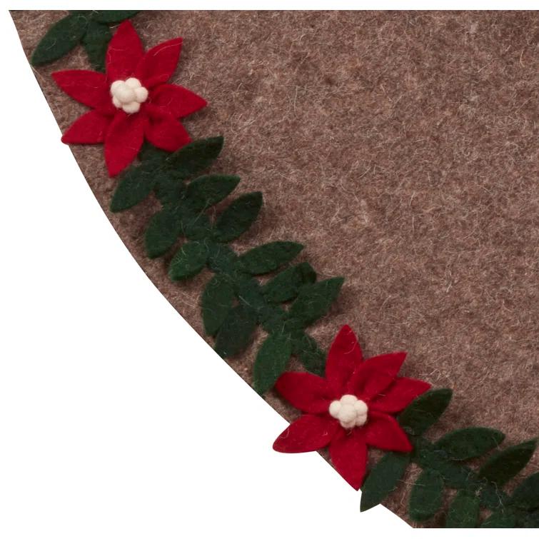 Arcadia Home Handmade Felt Christmas Tree Skirt - Poinsettia Border on Gray - 60"
