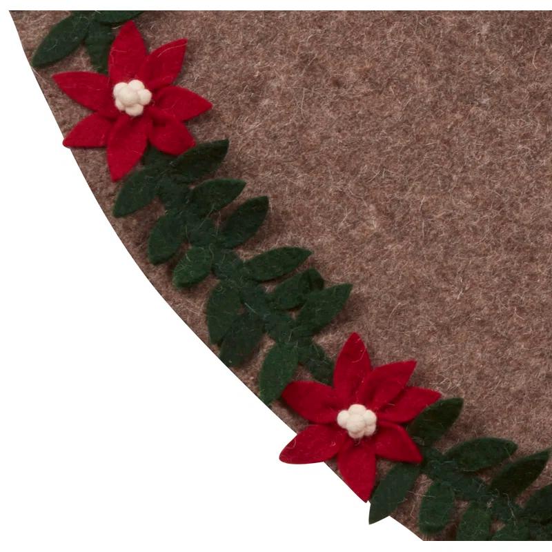 Arcadia Home Handmade Felt Christmas Tree Skirt - Poinsettia Border on Gray - 60"