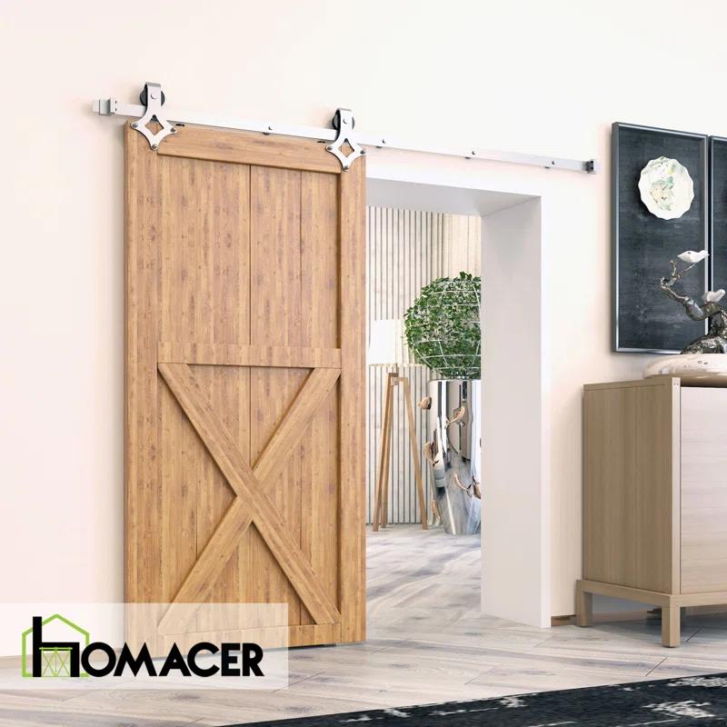 Homacer Brushed Nickel Diamond Design Non-Bypass Single Track One Door Hardware Kit( Door Not Included)