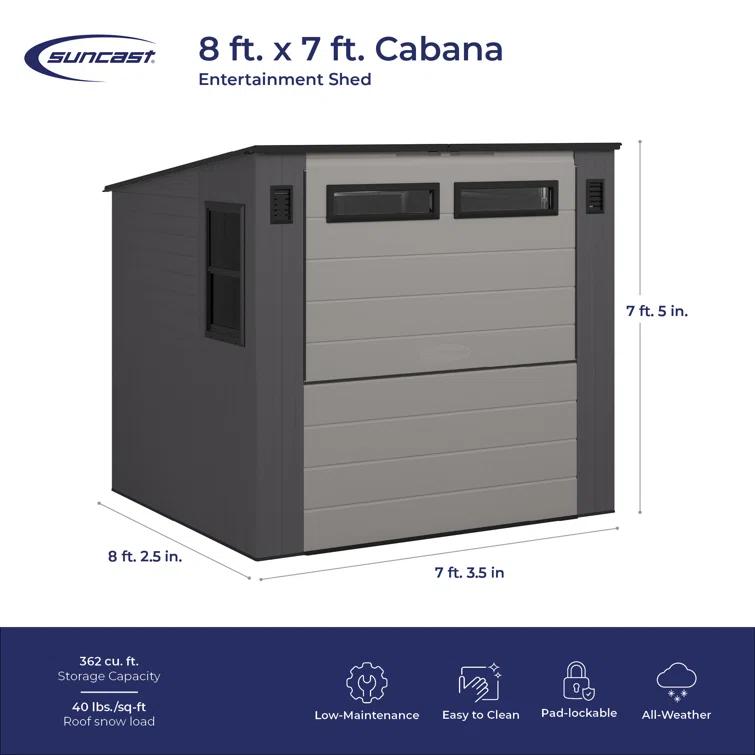 Suncast 8 ft. x 7 ft. Cabana Entertainment Shed
