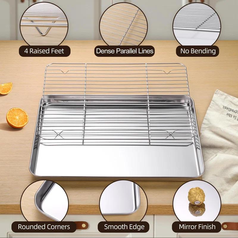 Anadea Baking Sheet With Cooling Rack Set Of 6, 3 Premium Stainless Steel Cookie Sheets And 3 Wire Racks, Kitchen Nonstick Baking Pans Set Includes 3 Different Sizes, Heavy Duty Non Toxic